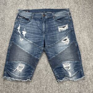 True Religion Geno Relaxed Slim Moto Shorts Mens Size 36 Distressed Denim